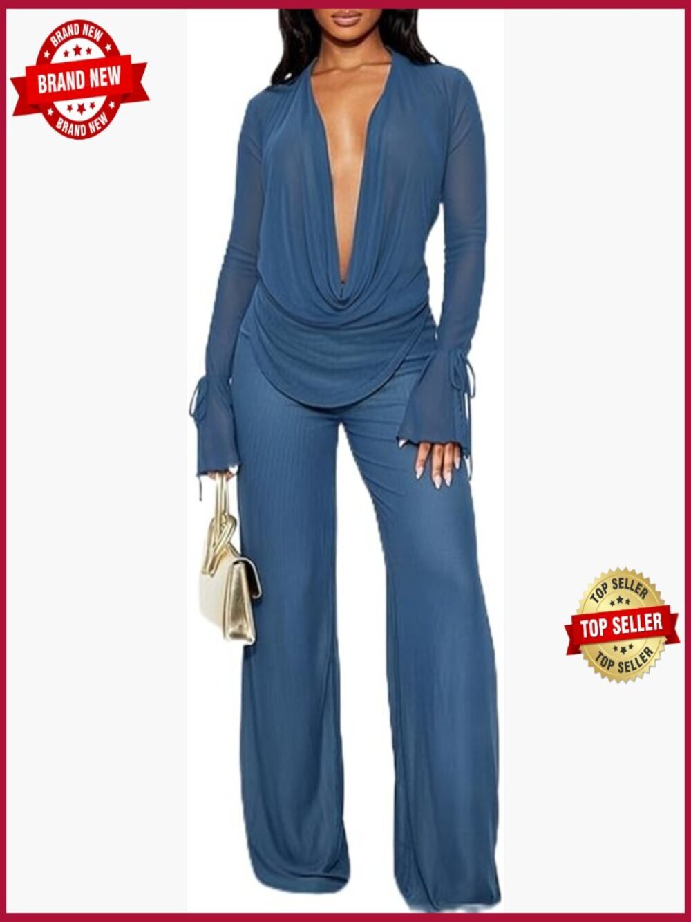 2 Piece Long Sleeve Mesh Top Pants Set See Through Going Out Club Outfit